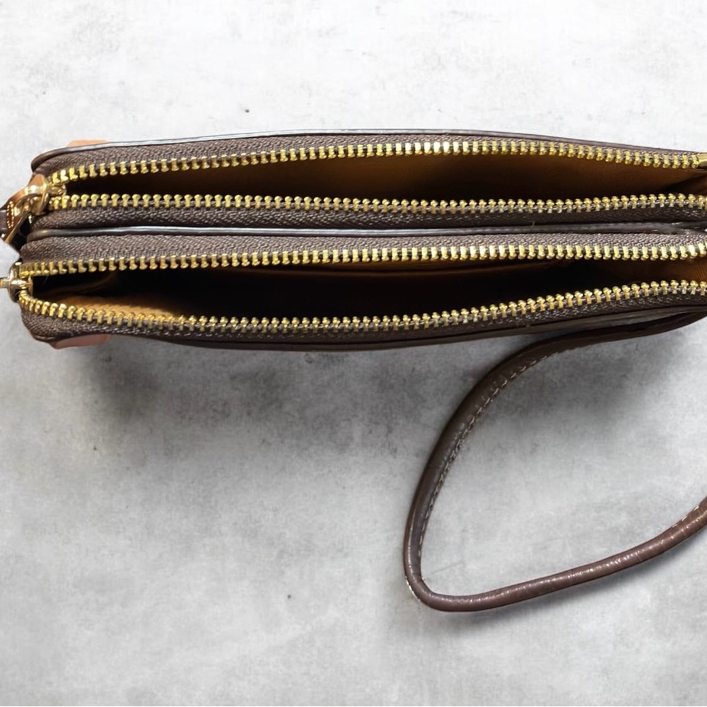 Coach Beige and Brown Wristlet - Picture 3 of 4